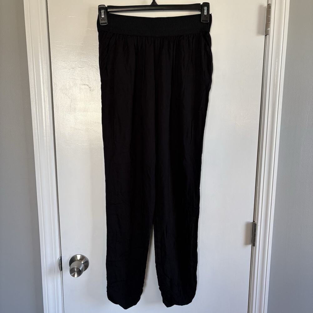 Love Ady New Black Elastic Waist Pull On Pants Ruching at Ankle Sz Medium Rayon